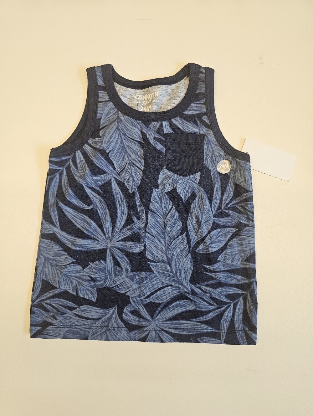 NWT | 24M | OshKosh B’gosh | Navy Blue Tropical Leaf Print Pocket Tank Top